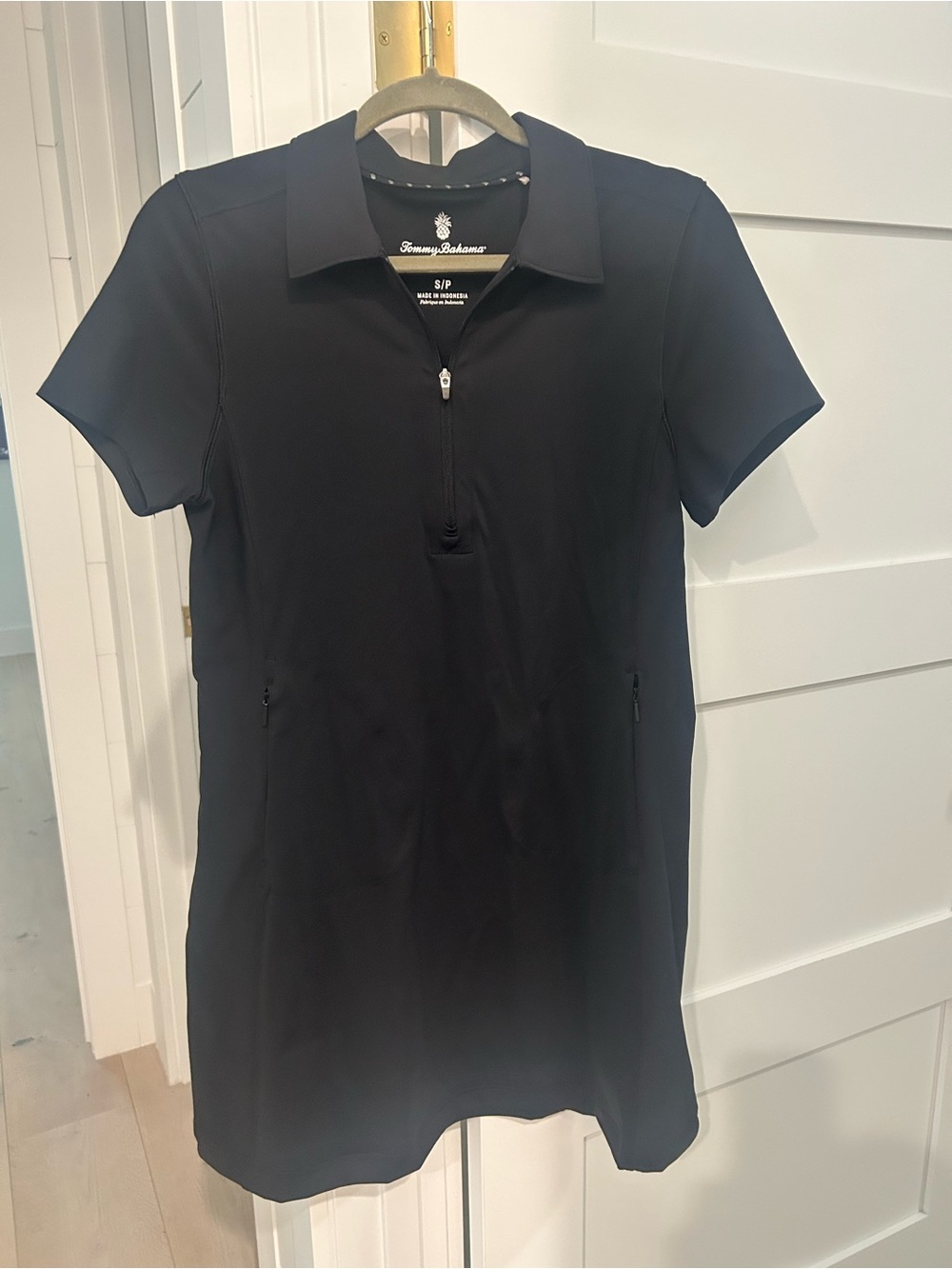 Tommy Bahama Black Short-Sleeve Zip Polo Dress